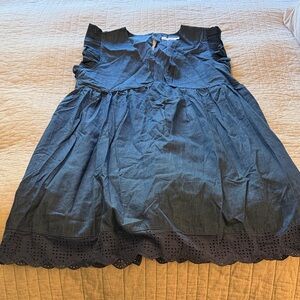 Denim Style Sleeveless Dress with Eyelet Hem